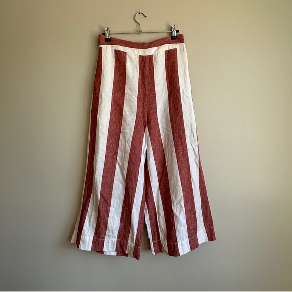 Madewell Pants - Madewell Linen Cotton Striped High Rise Wide Cropped Pants S
